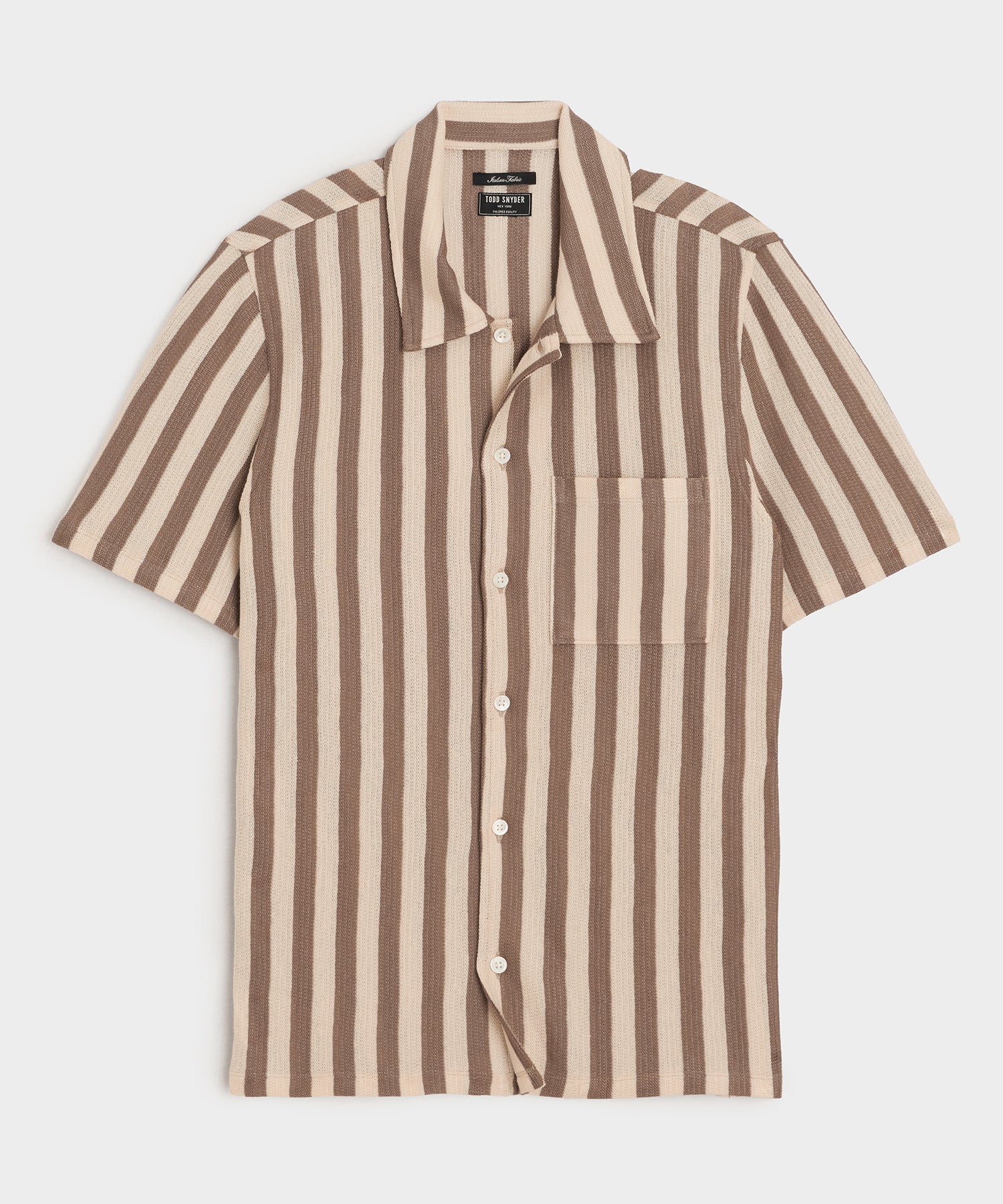 Todd Snyder Linen-Cotton Knit Shirt in Tan Stripe Tan