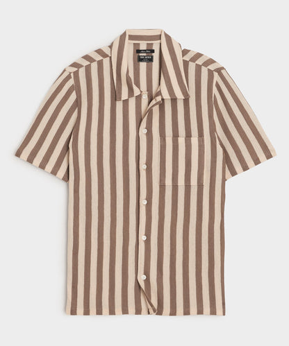Todd Snyder Linen-Cotton Knit Shirt in Tan Stripe Tan