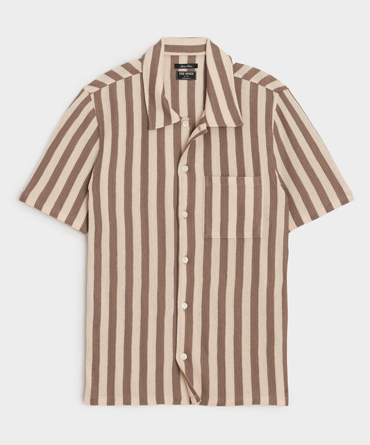 Todd Snyder Linen-Cotton Knit Shirt in Tan Stripe Tan