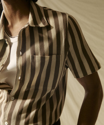 Todd Snyder Linen-Cotton Knit Shirt in Tan Stripe Tan