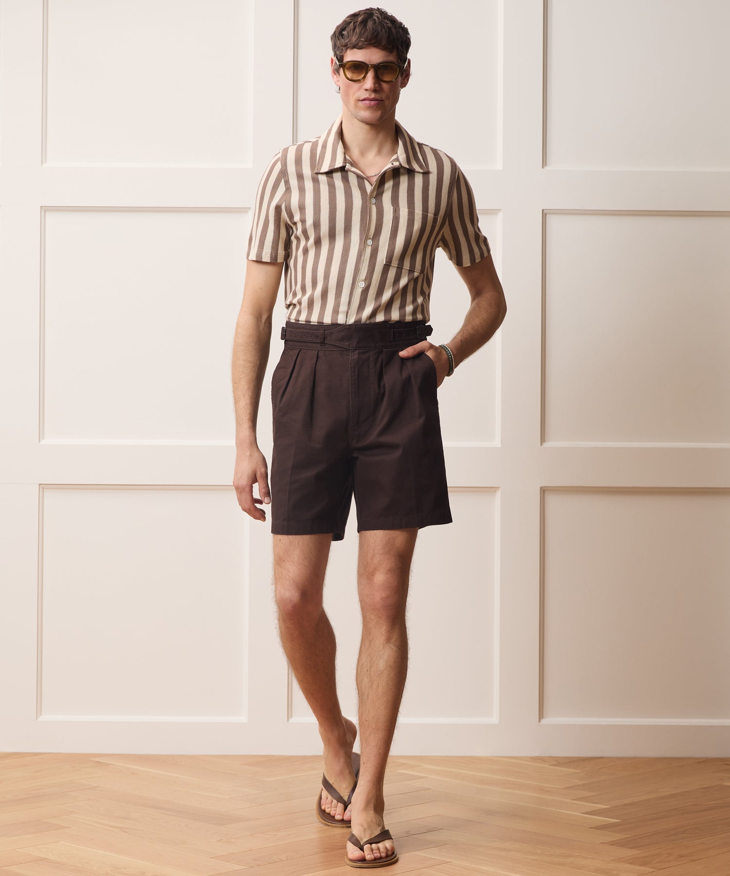 Todd Snyder Linen-Cotton Knit Shirt in Tan Stripe Tan
