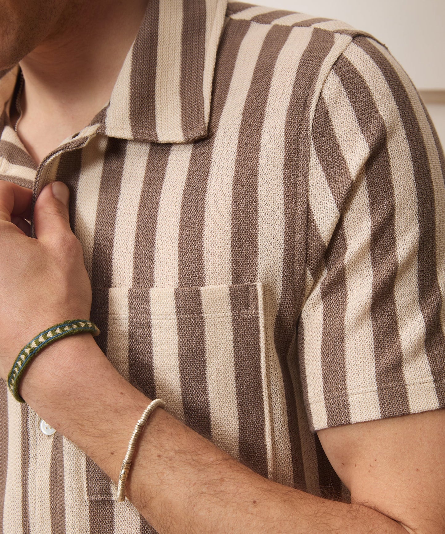 Todd Snyder Linen-Cotton Knit Shirt in Tan Stripe Tan