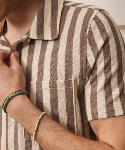 Todd Snyder Linen-Cotton Knit Shirt in Tan Stripe Tan