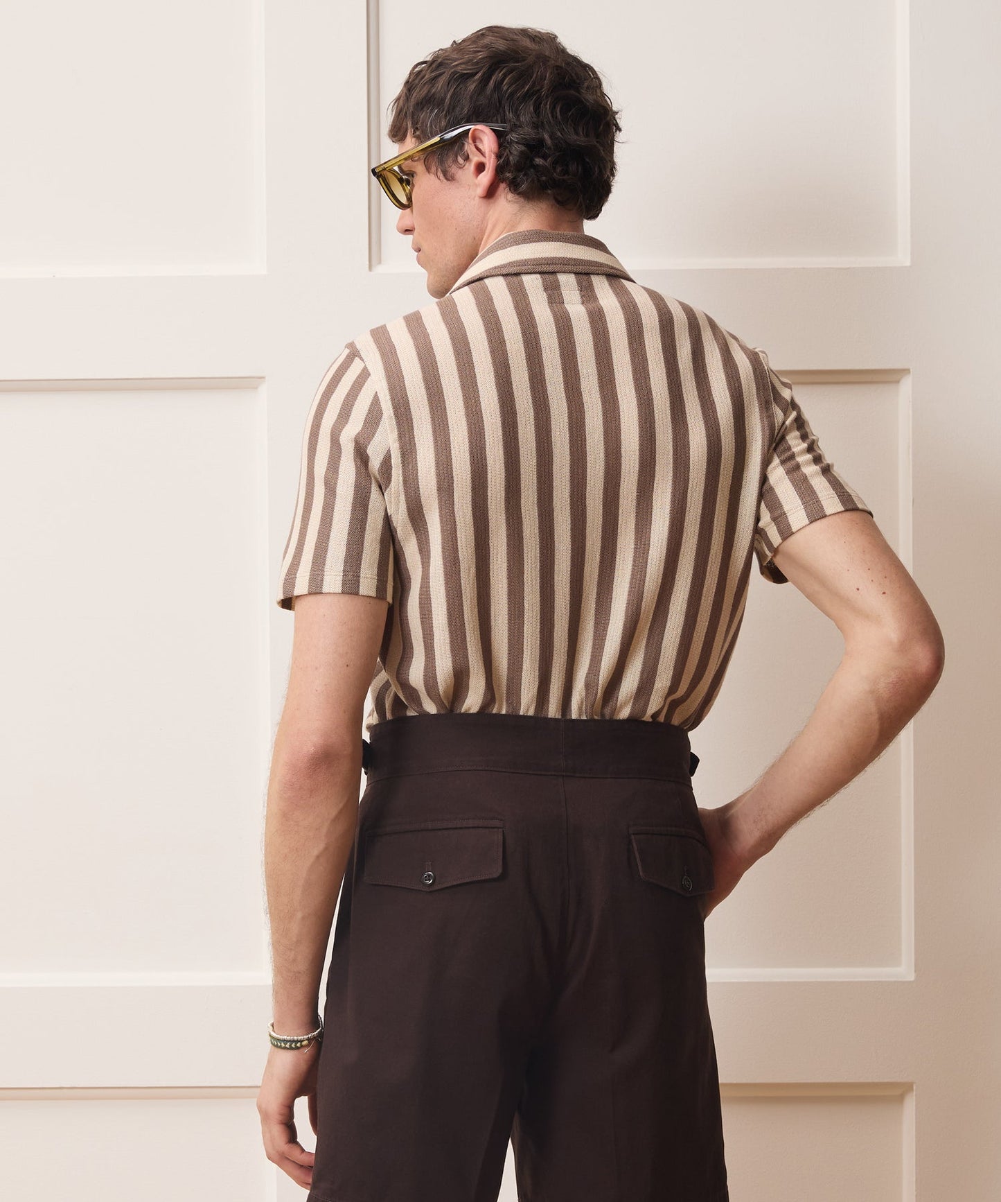 Todd Snyder Linen-Cotton Knit Shirt in Tan Stripe Tan