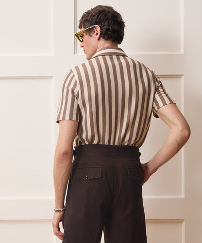 Todd Snyder Linen-Cotton Knit Shirt in Tan Stripe Tan