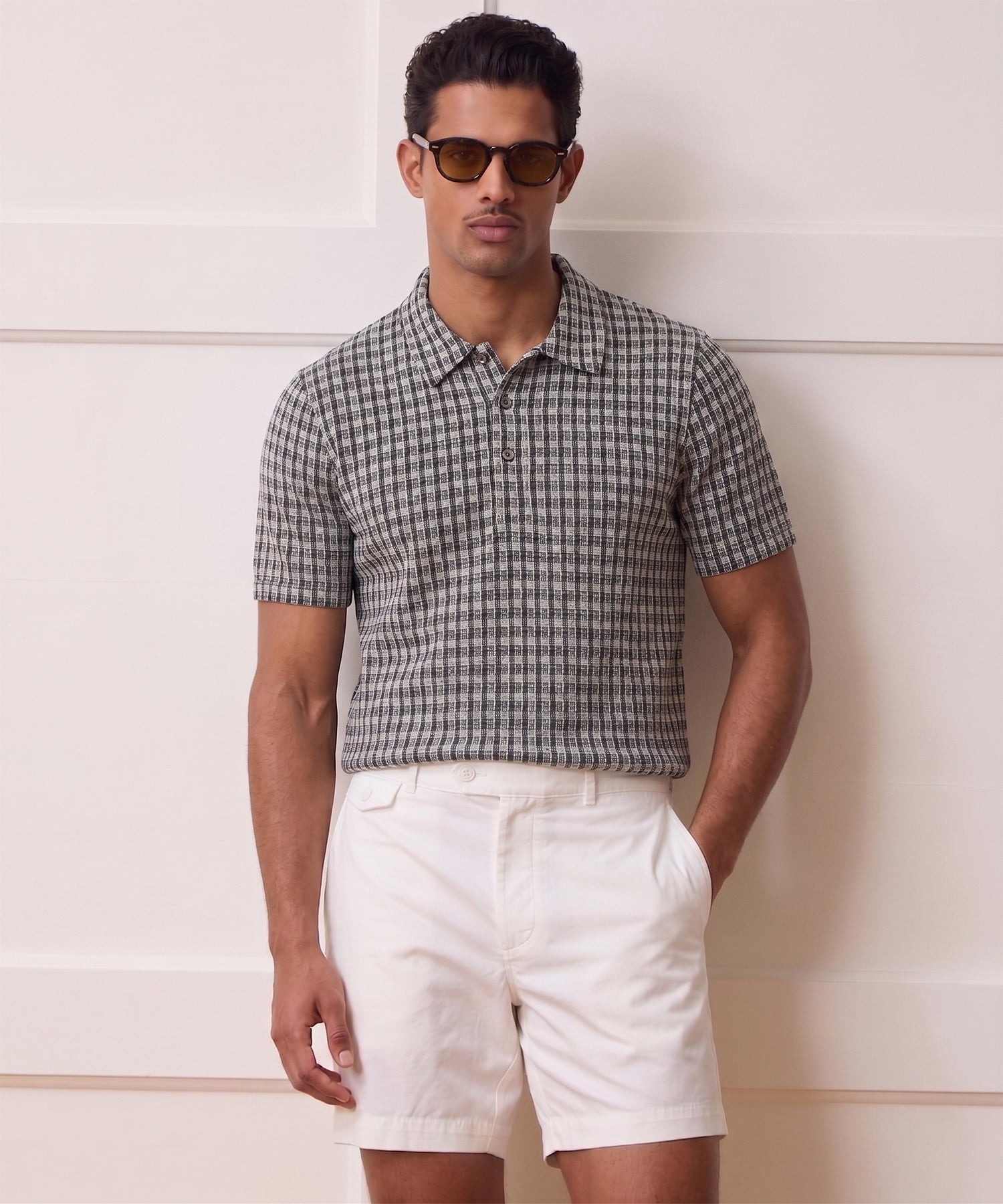 Todd Snyder Portuguese Bouclé Polo in Navy Pattern Blacktop