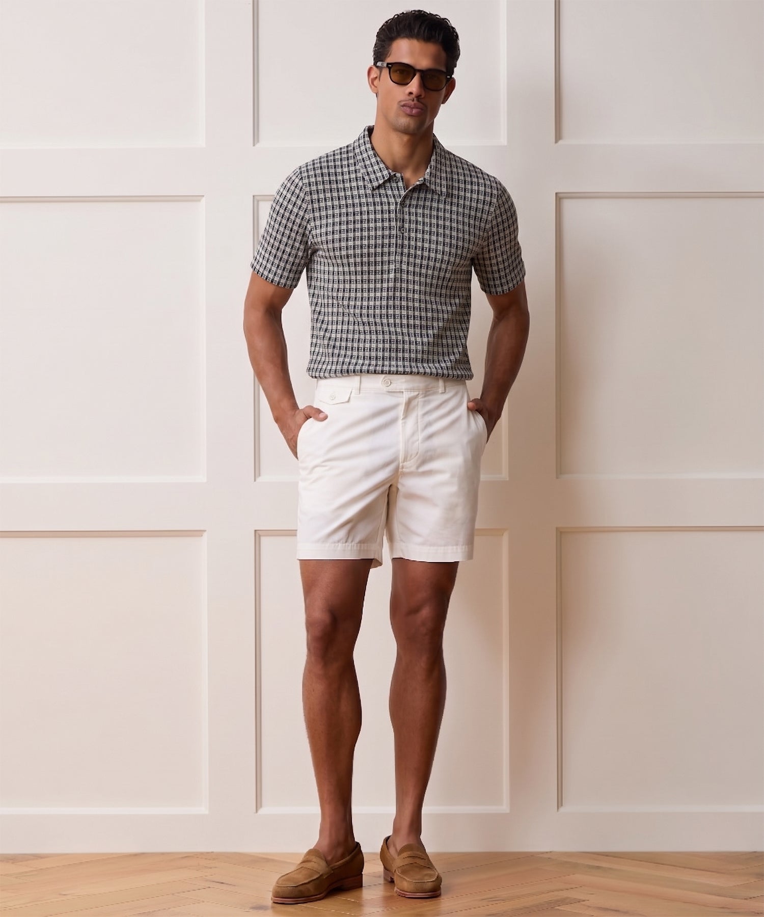 Todd Snyder Portuguese Bouclé Polo in Navy Pattern Blacktop