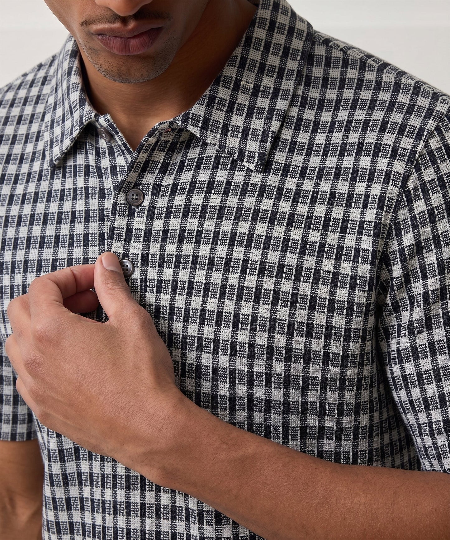 Todd Snyder Portuguese Bouclé Polo in Navy Pattern Blacktop