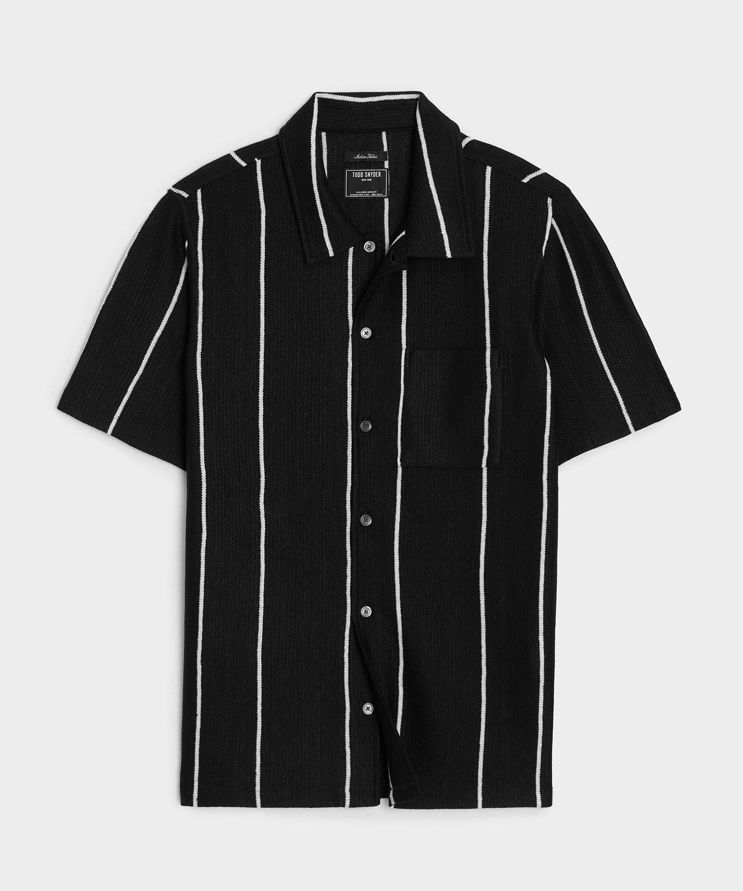 Todd Snyder Linen-Cotton Knit Shirt in Black Stripe Black