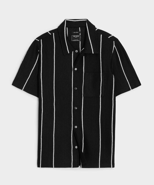 Todd Snyder Linen-Cotton Knit Shirt in Black Stripe Black