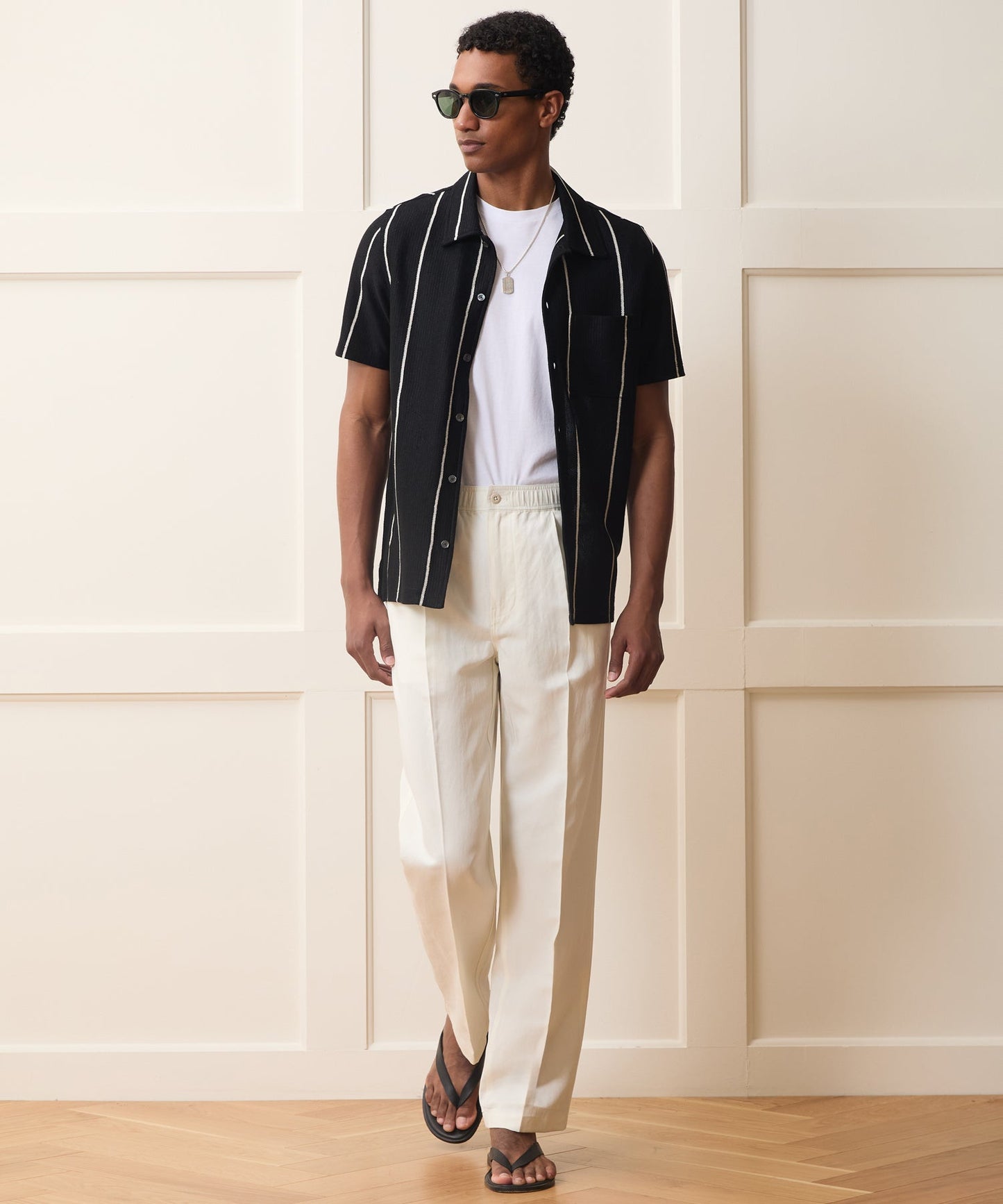 Todd Snyder Linen-Cotton Knit Shirt in Black Stripe Black