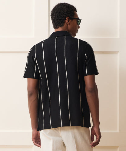 Todd Snyder Linen-Cotton Knit Shirt in Black Stripe Black
