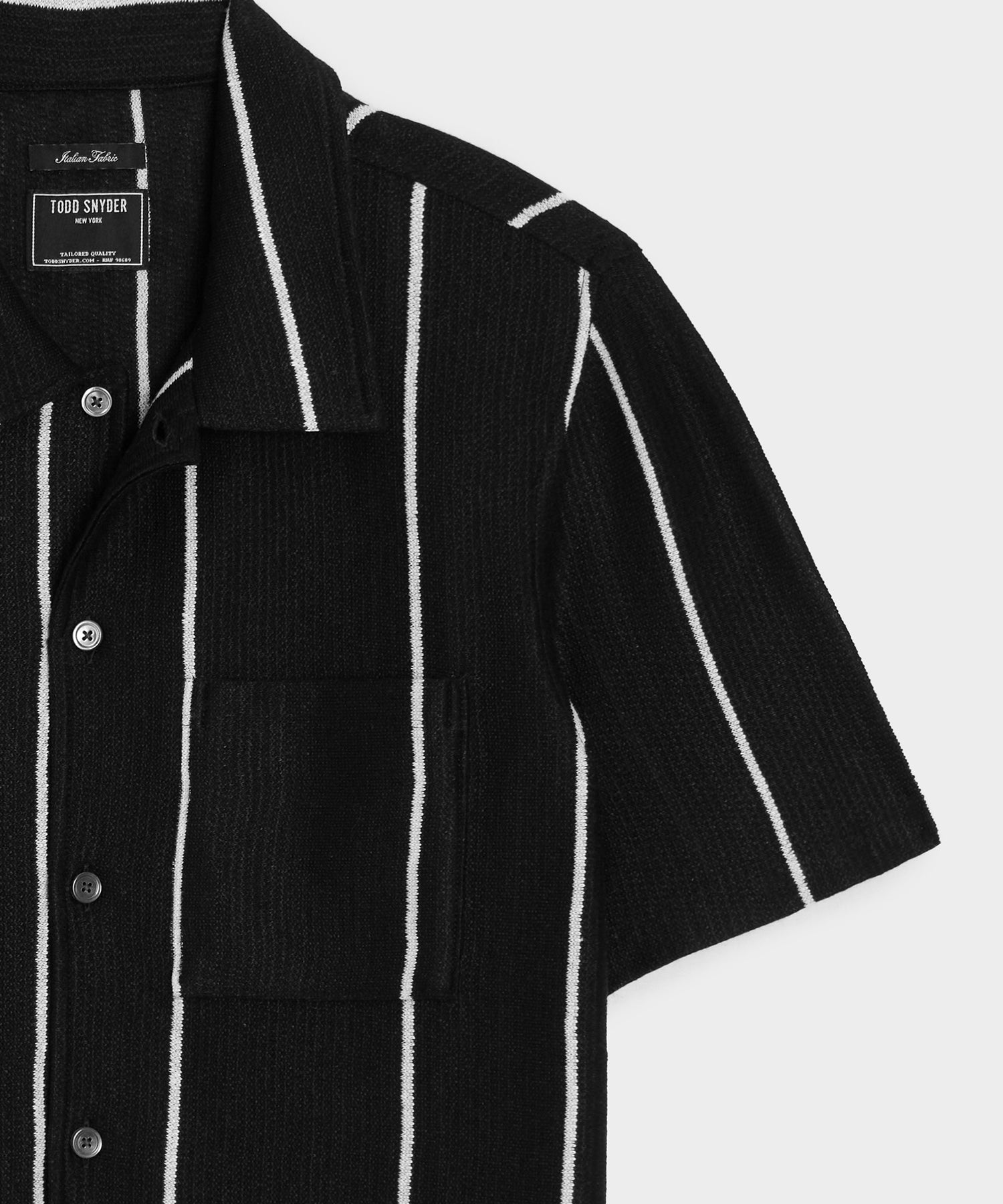 Todd Snyder Linen-Cotton Knit Shirt in Black Stripe Black