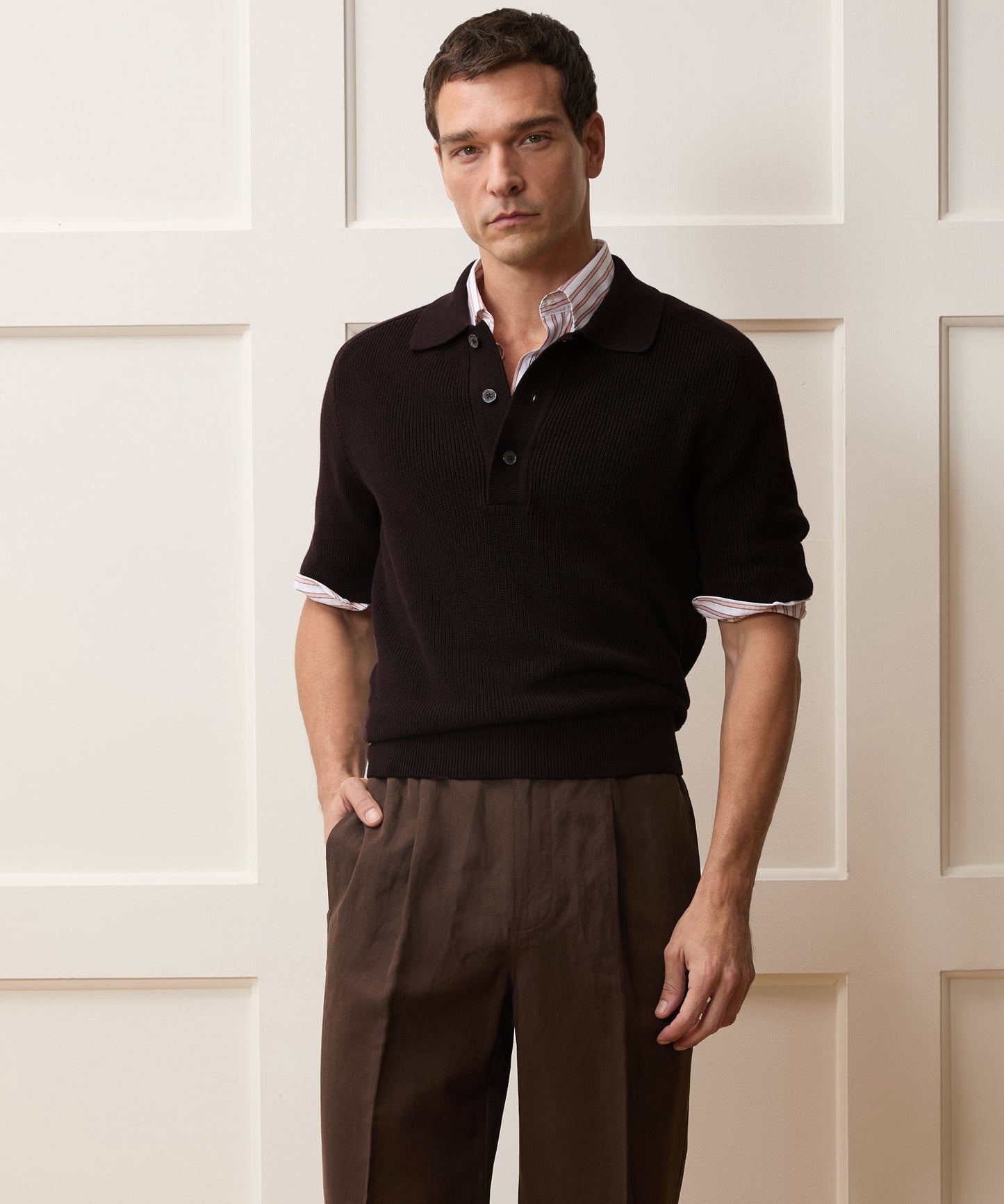 Todd Snyder Beechwood Sweater Polo in Caviar Caviar
