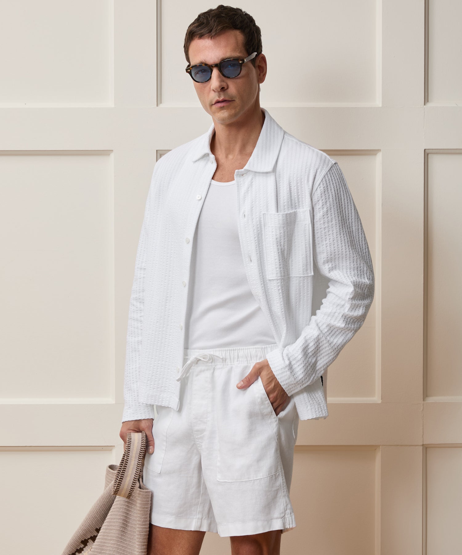 Todd Snyder Knit Seersucker Shirt in Alabaster Alabaster
