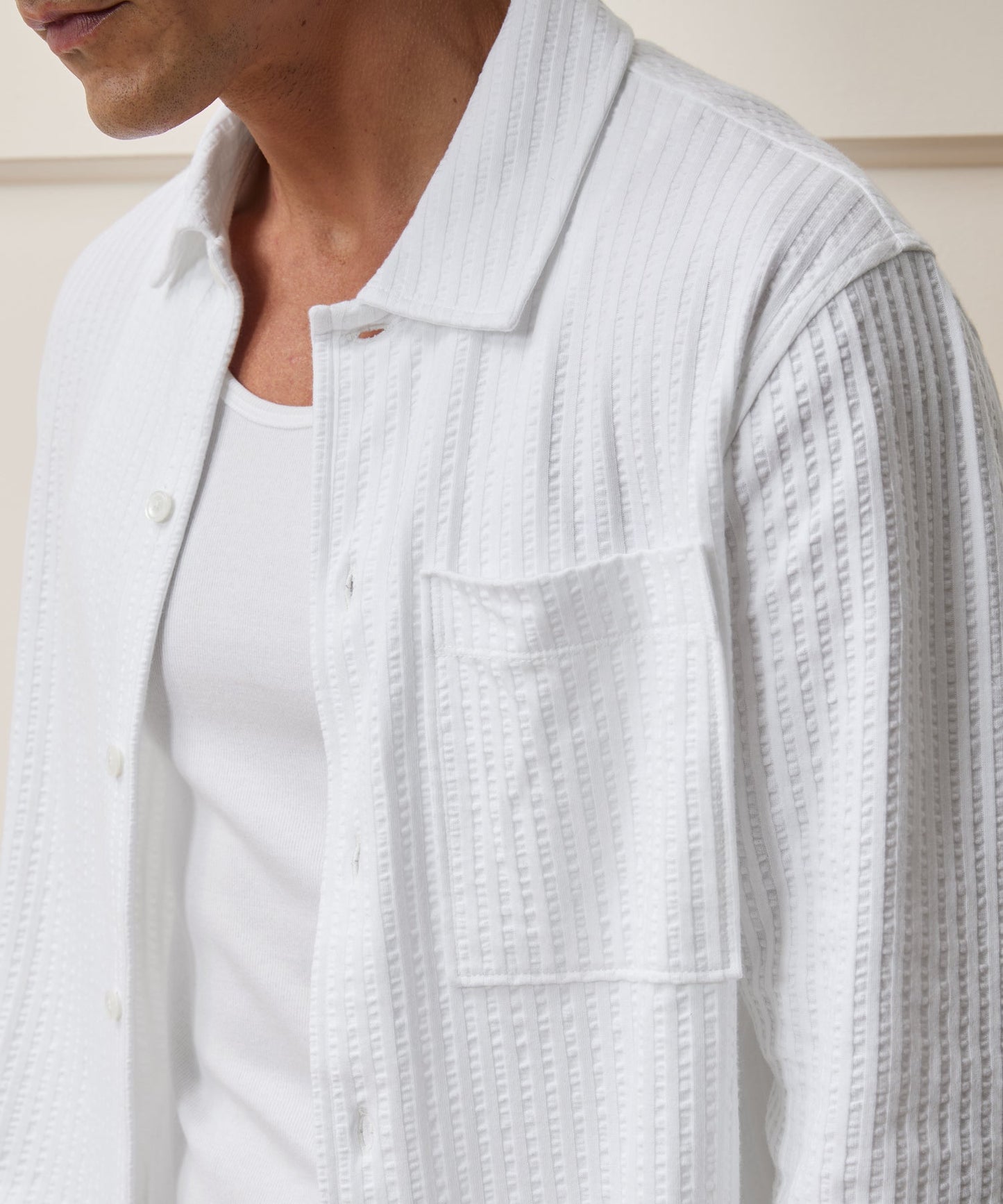 Todd Snyder Knit Seersucker Shirt in Alabaster Alabaster
