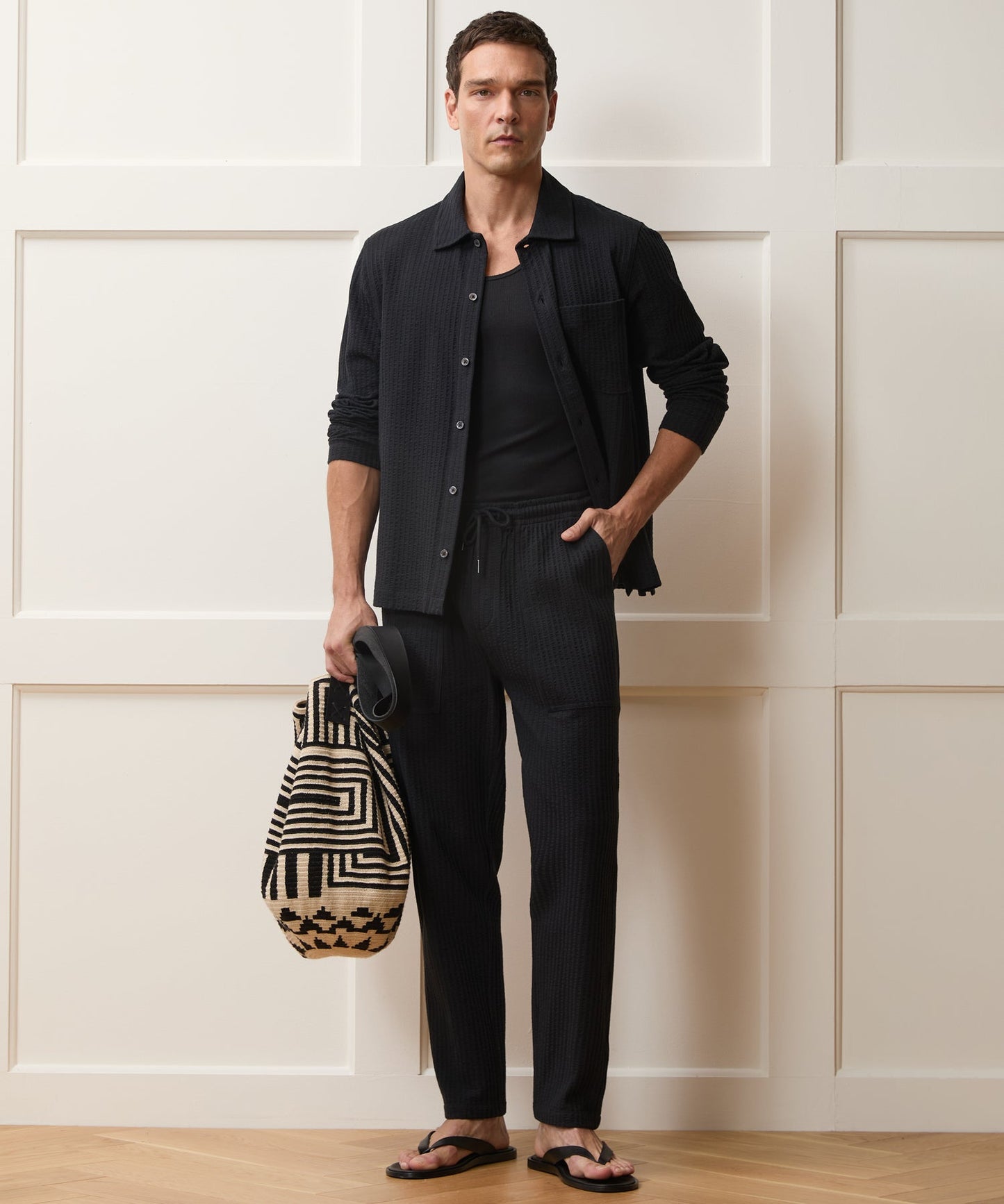 Todd Snyder Knit Seersucker Shirt in Black Black