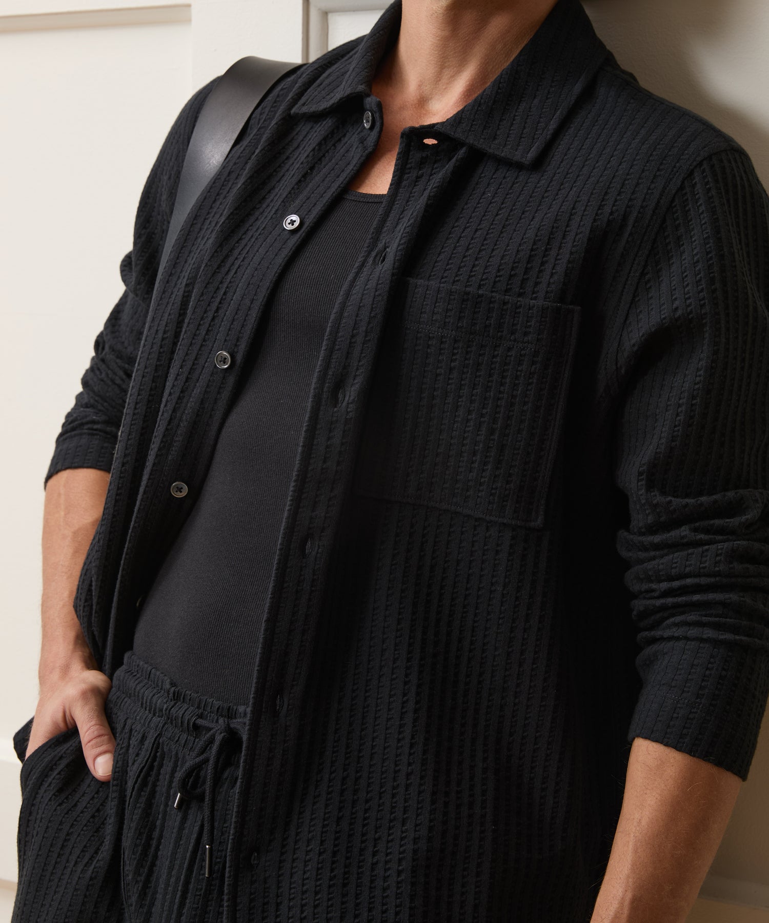 Todd Snyder Knit Seersucker Shirt in Black Black