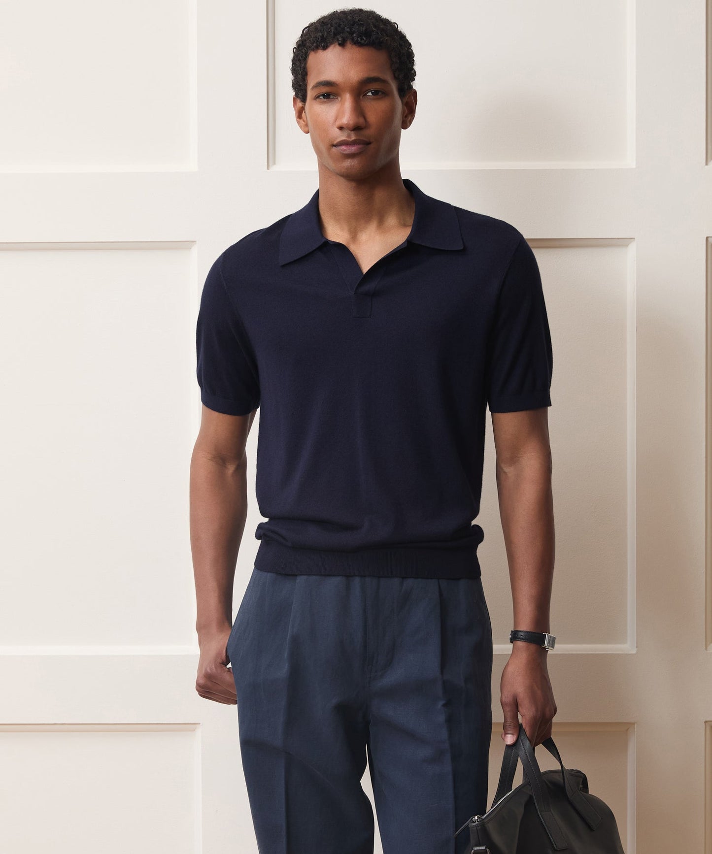 Todd Snyder Silk-Cashmere Montauk Sweater Polo in Navy Navy