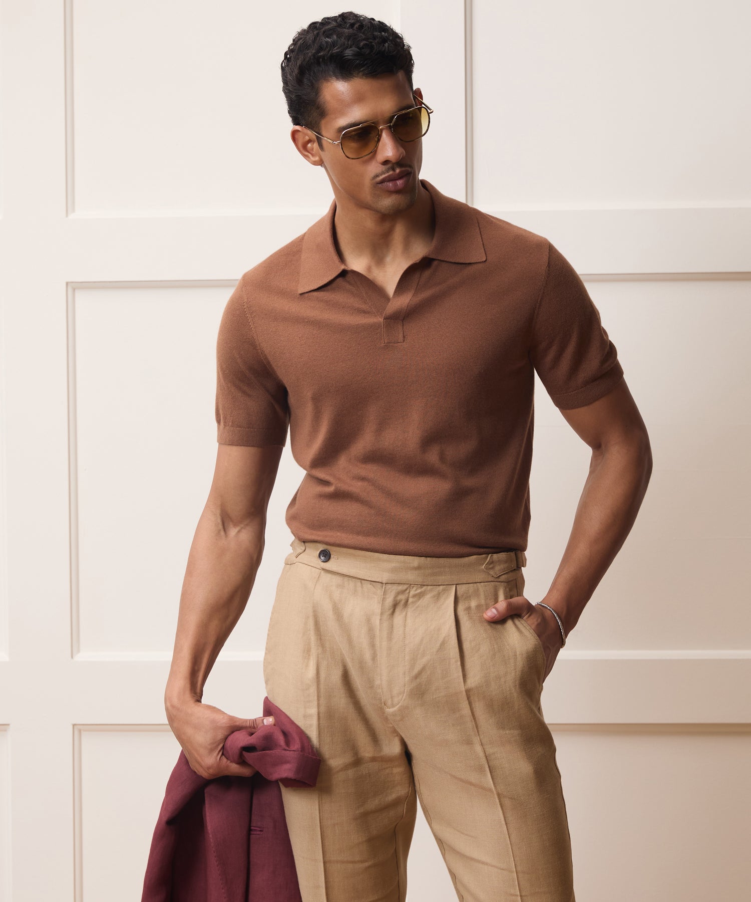 Todd Snyder Silk-Cashmere Montauk Sweater Polo in Weathered Oak Weathered Oak