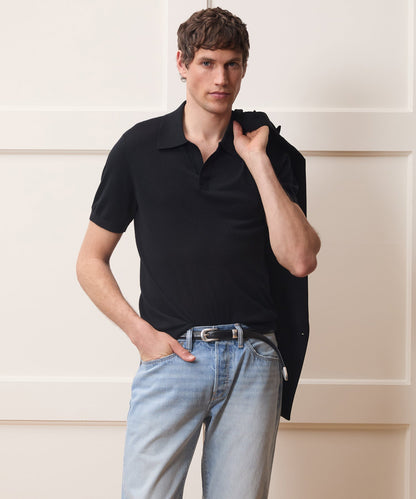 Todd Snyder Silk-Cashmere Montauk Sweater Polo in Black Black