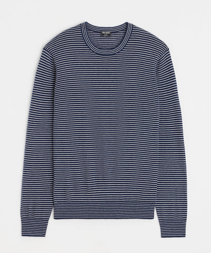 Todd Snyder Silk-Cashmere Crewneck Sweater in Navy Stripes Navy