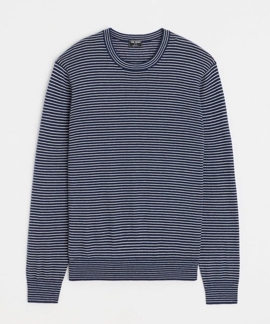 Todd Snyder Silk-Cashmere Crewneck Sweater in Navy Stripes Navy
