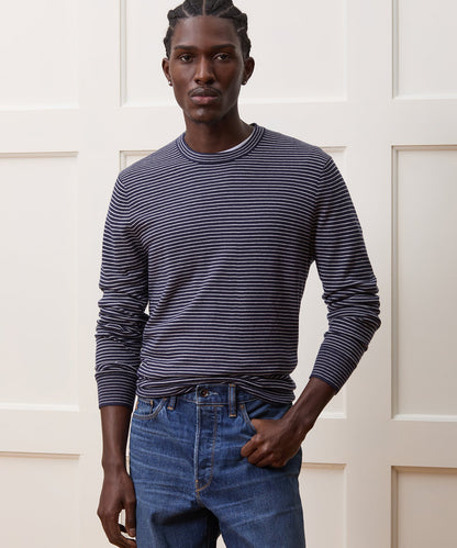 Todd Snyder Silk-Cashmere Crewneck Sweater in Navy Stripes Navy