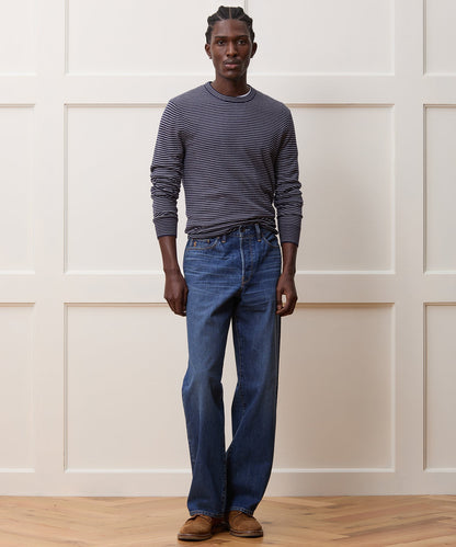 Todd Snyder Silk-Cashmere Crewneck Sweater in Navy Stripes Navy