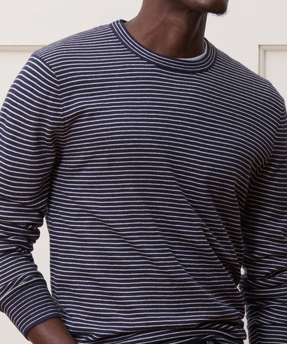 Todd Snyder Silk-Cashmere Crewneck Sweater in Navy Stripes Navy