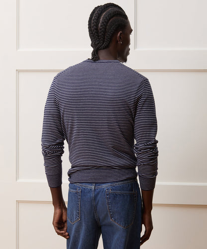 Todd Snyder Silk-Cashmere Crewneck Sweater in Navy Stripes Navy