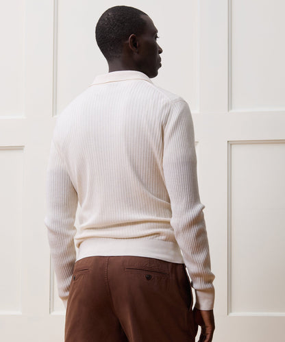 Todd Snyder Silk-Cashmere Ribbed Sweater Polo in Off White Bisque