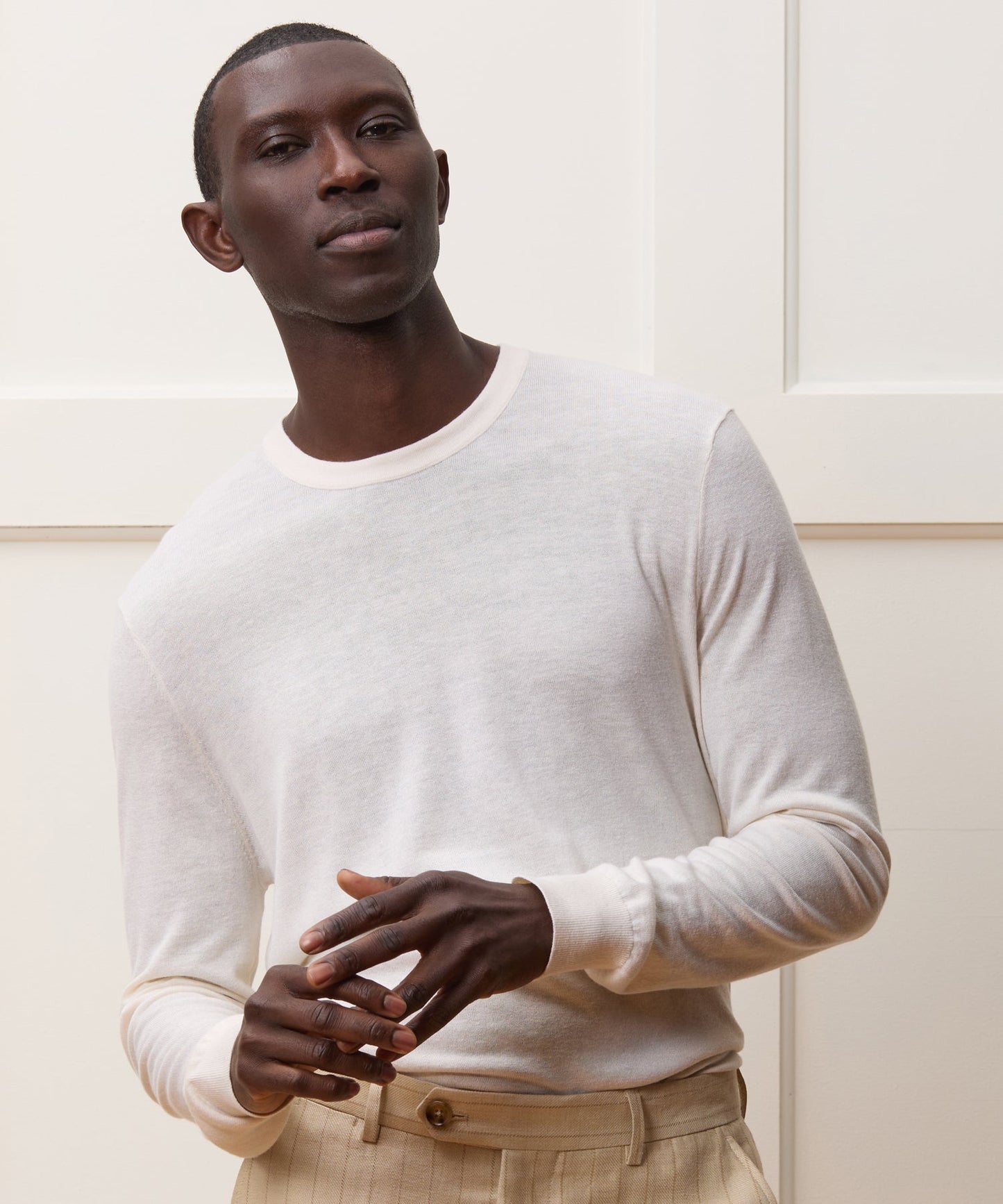 Todd Snyder Silk-Cashmere Crewneck Sweater in Off White Bisque