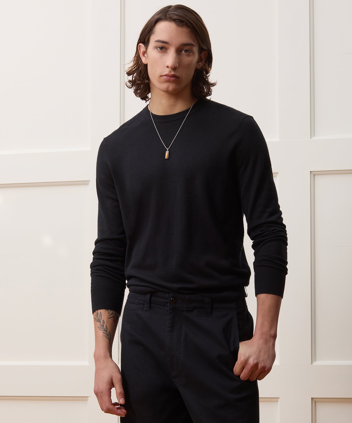 Todd Snyder Silk-Cashmere Crewneck Sweater in Black Black