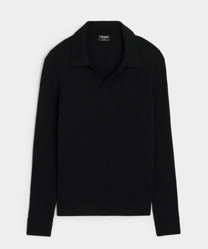 Todd Snyder Silk-Cashmere Ribbed Sweater Polo in Black Black