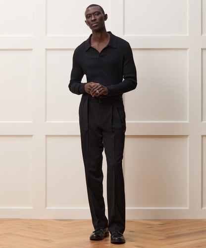 Todd Snyder Silk-Cashmere Ribbed Sweater Polo in Black Black
