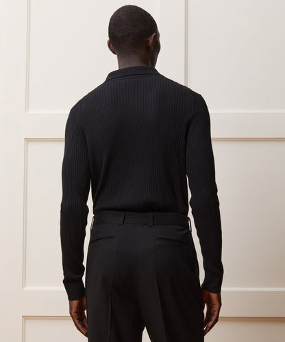 Todd Snyder Silk-Cashmere Ribbed Sweater Polo in Black Black