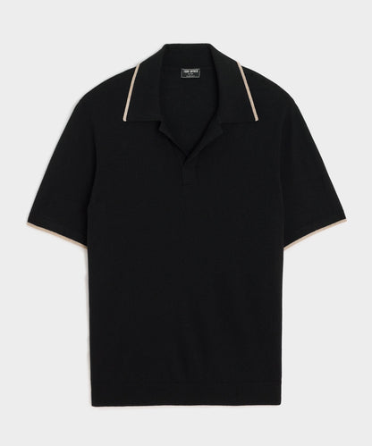 Todd Snyder Silk-Cashmere Tipped Sweater Polo in Black Black