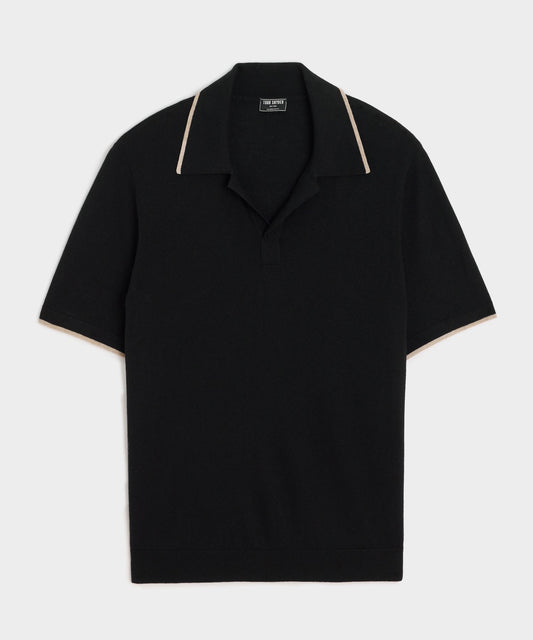 Todd Snyder Silk-Cashmere Tipped Sweater Polo in Black Black