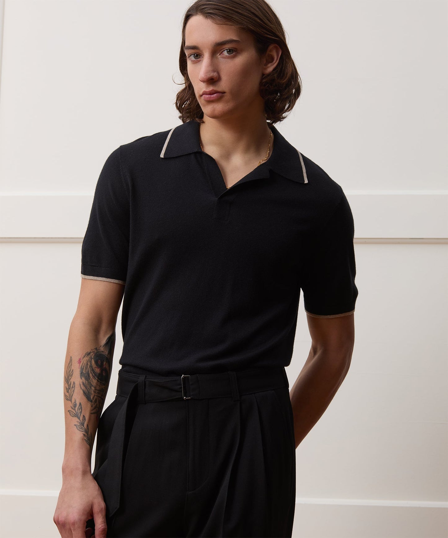 Todd Snyder Silk-Cashmere Tipped Sweater Polo in Black Black