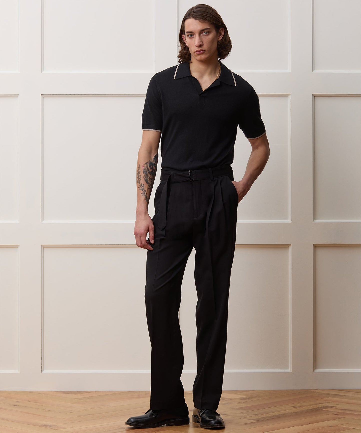 Todd Snyder Silk-Cashmere Tipped Sweater Polo in Black Black