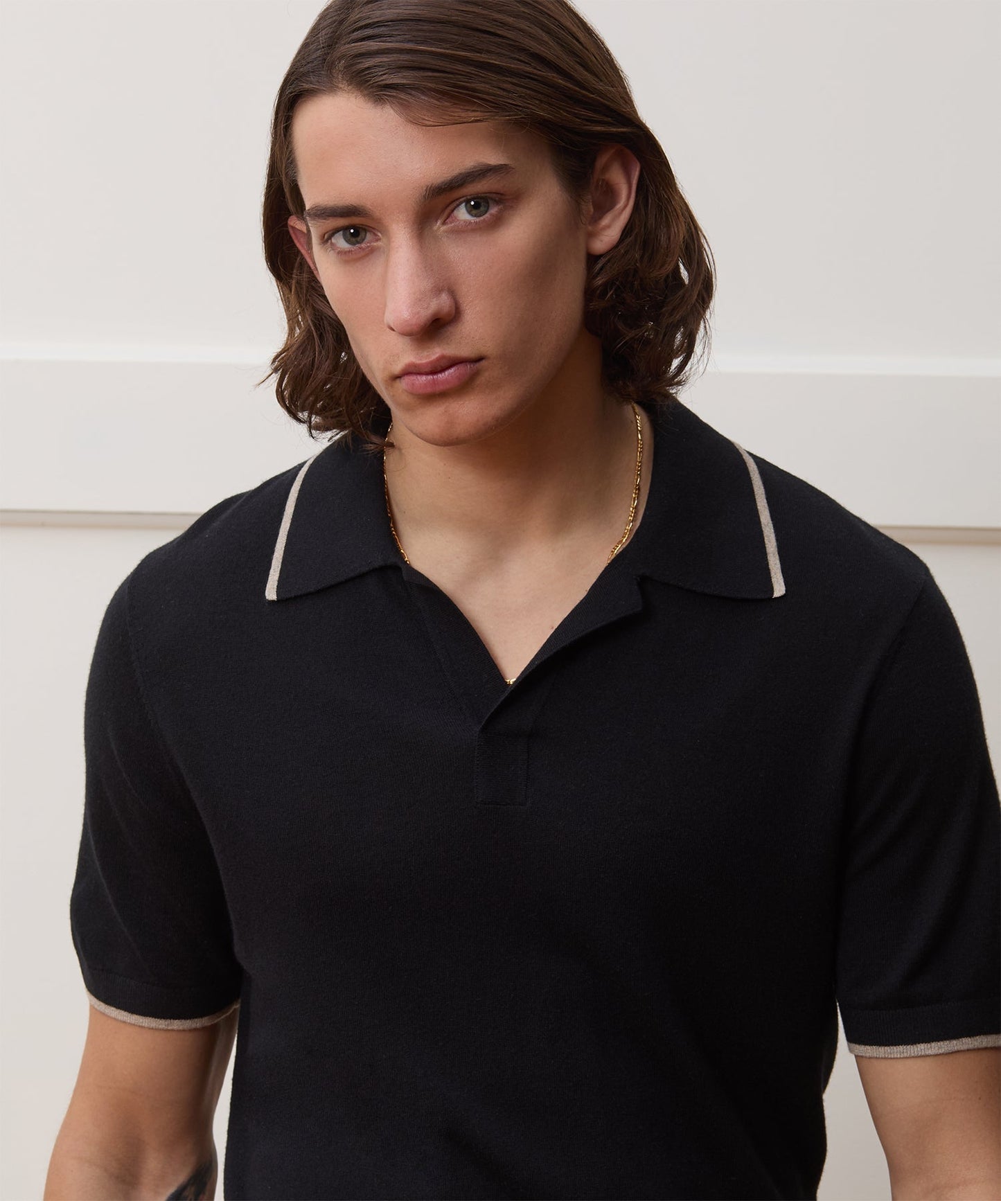 Todd Snyder Silk-Cashmere Tipped Sweater Polo in Black Black