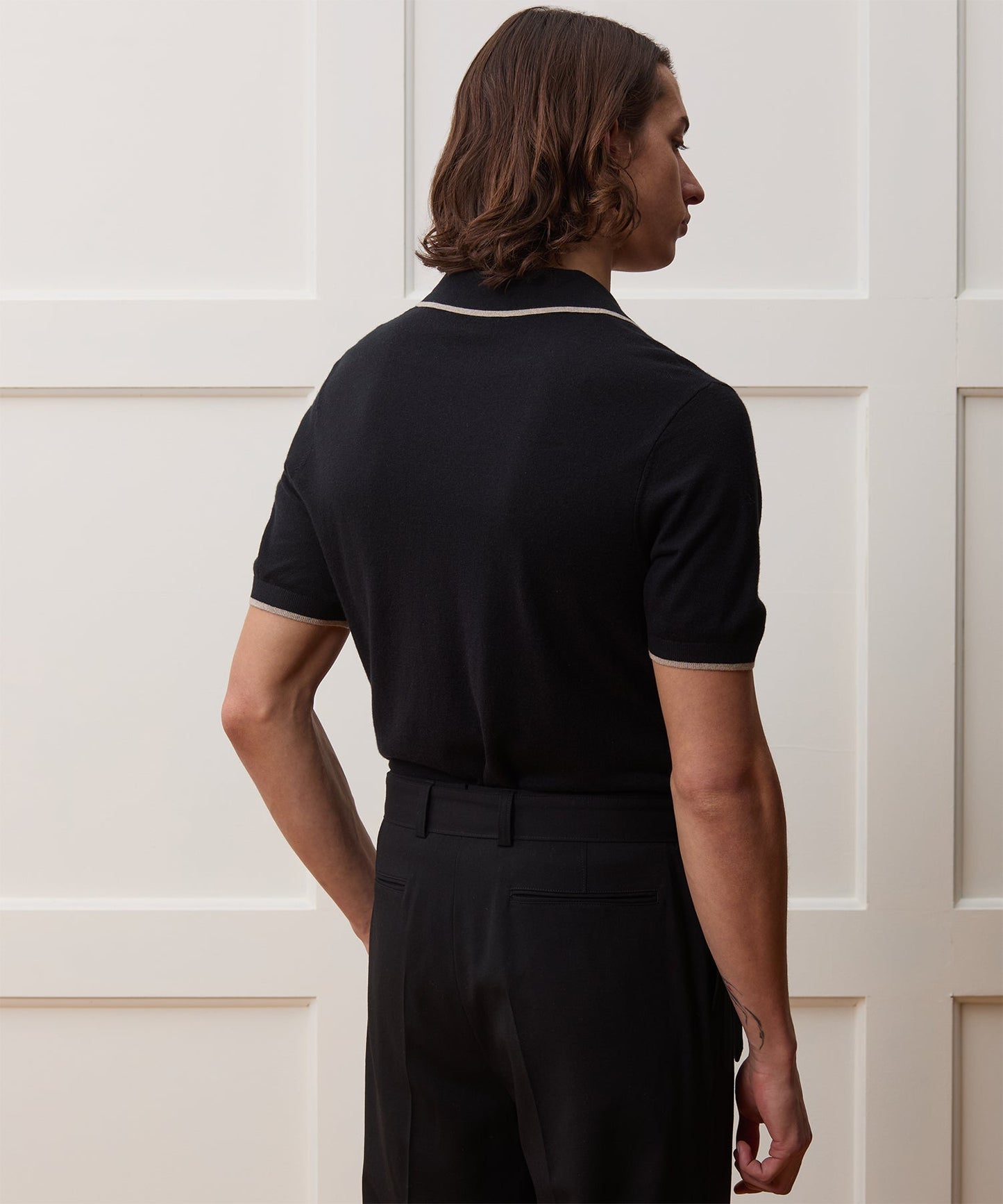 Todd Snyder Silk-Cashmere Tipped Sweater Polo in Black Black