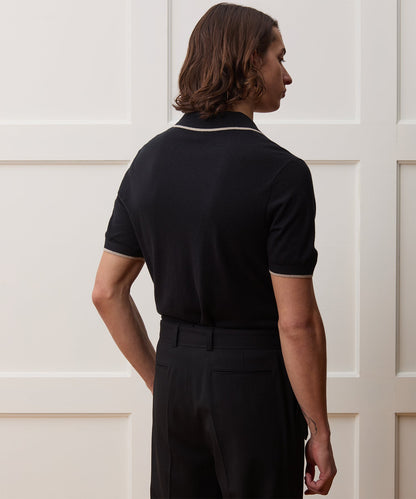 Todd Snyder Silk-Cashmere Tipped Sweater Polo in Black Black