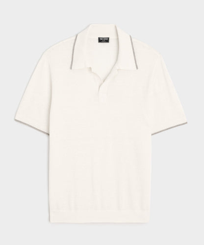 Todd Snyder Silk-Cashmere Tipped Sweater Polo in Bisque Bisque