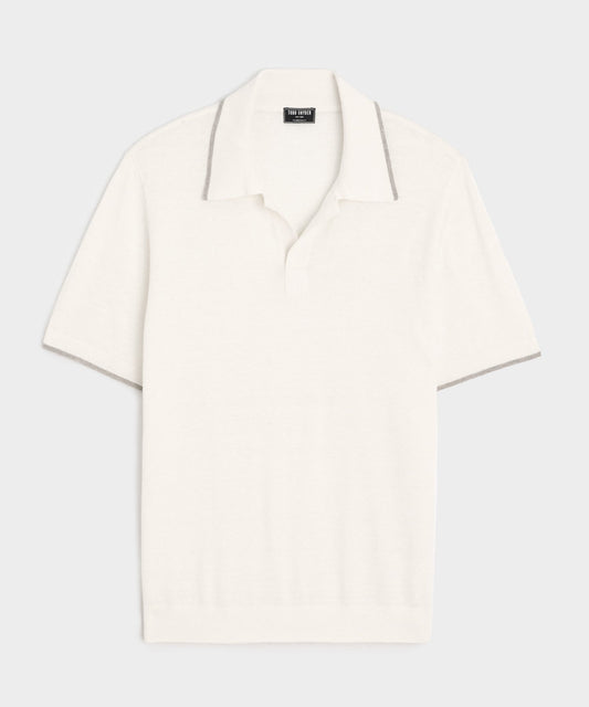 Todd Snyder Silk-Cashmere Tipped Sweater Polo in Bisque Bisque