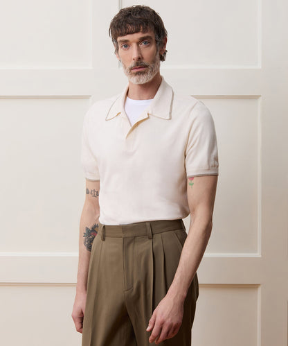 Todd Snyder Silk-Cashmere Tipped Sweater Polo in Bisque Bisque
