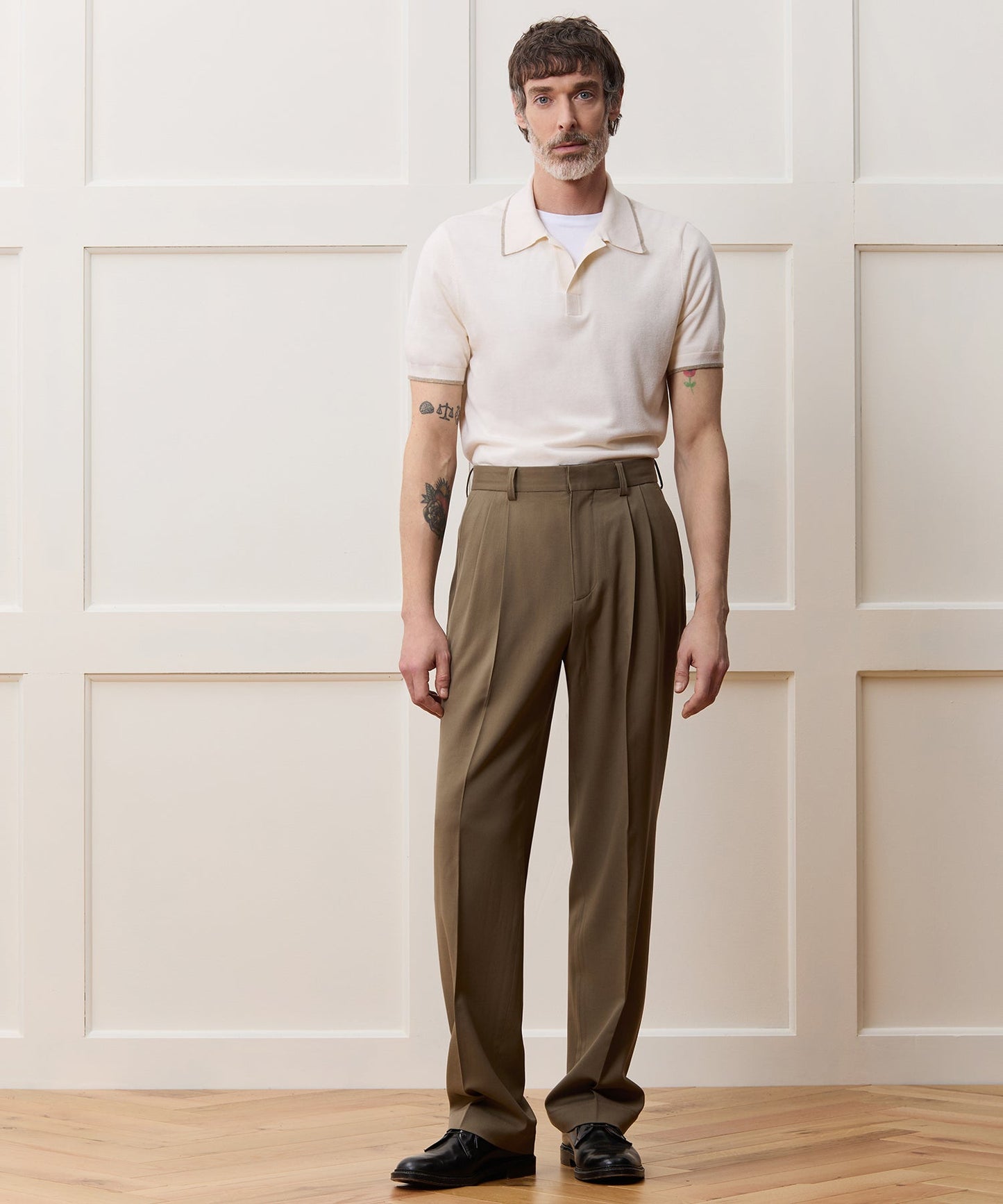 Todd Snyder Silk-Cashmere Tipped Sweater Polo in Bisque Bisque