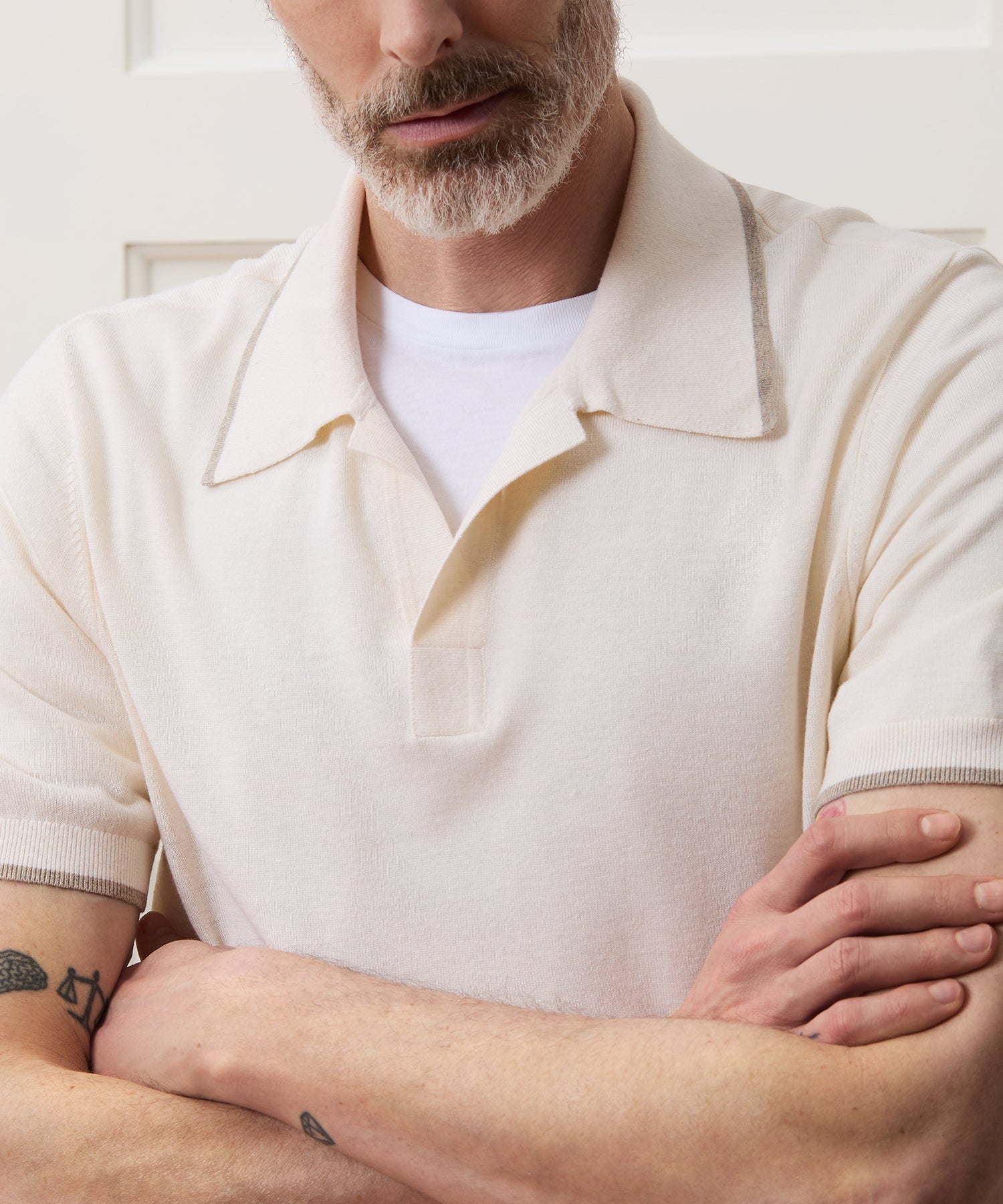 Todd Snyder Silk-Cashmere Tipped Sweater Polo in Bisque Bisque