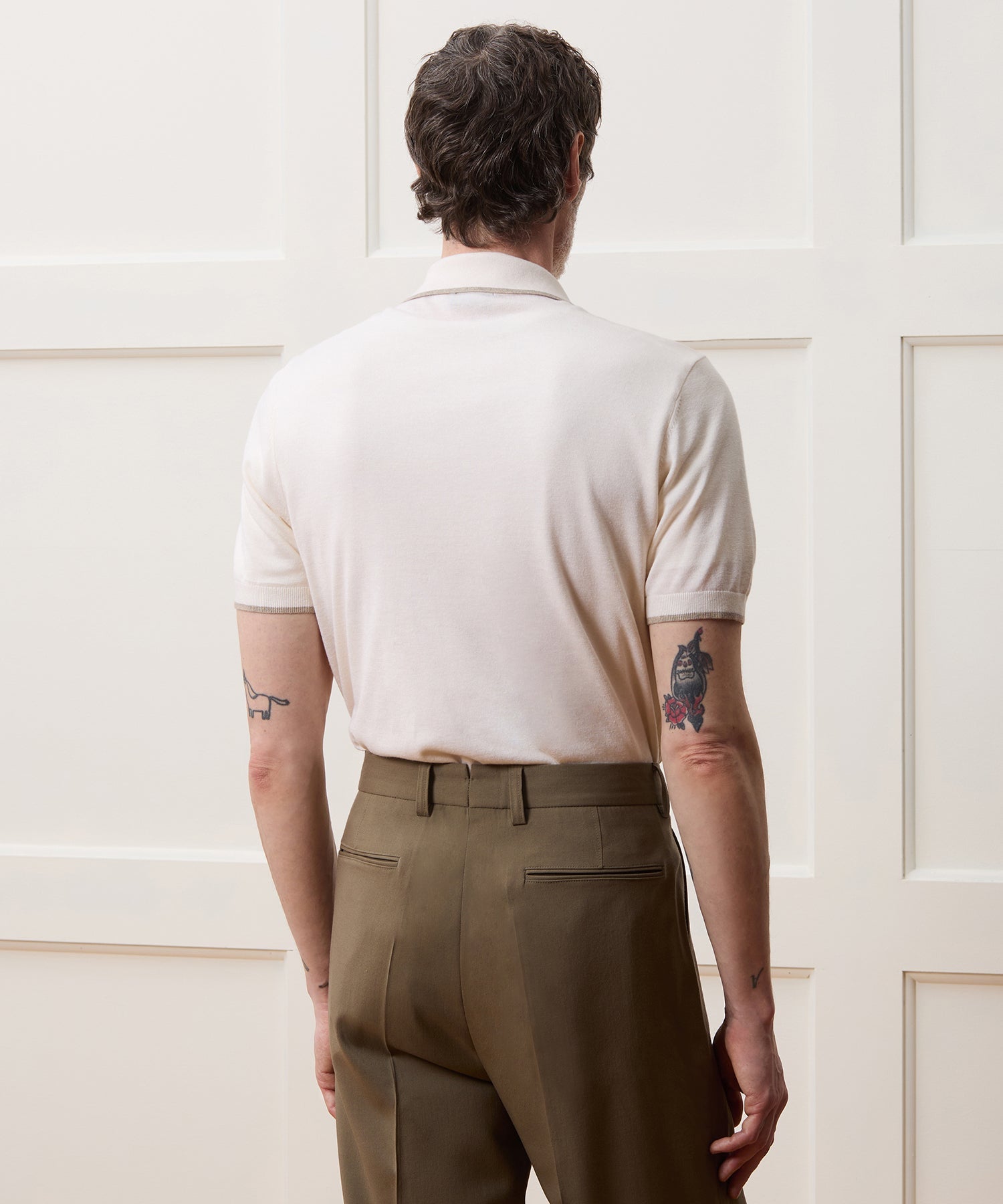 Todd Snyder Silk-Cashmere Tipped Sweater Polo in Bisque Bisque